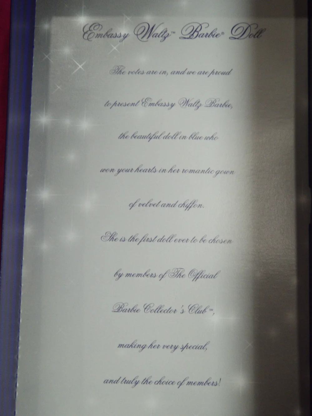 NRFB MIB 1998 Embassy Waltz Barbie Members Choice Third Edition #22836